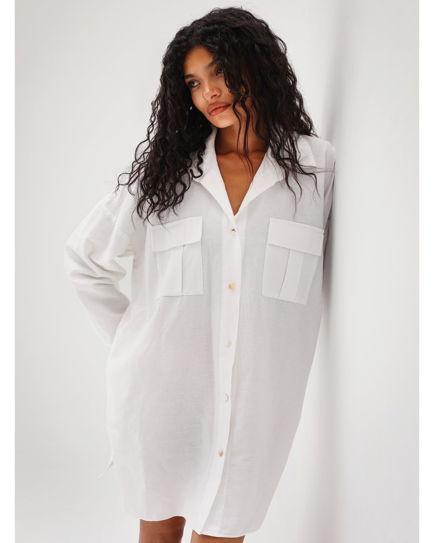 White Linen Shirt Dress