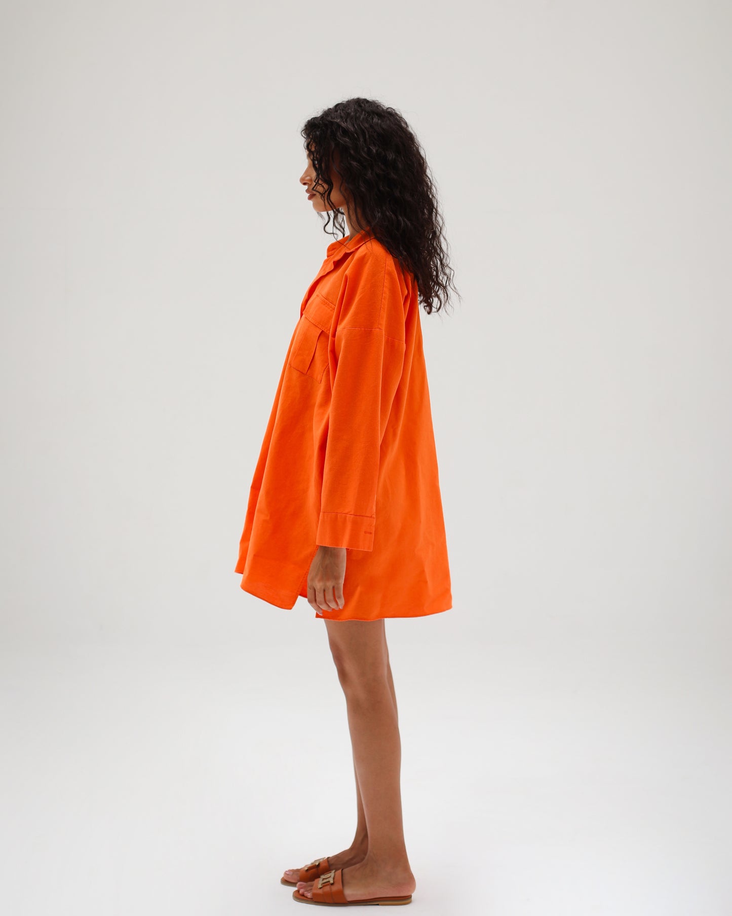 Orange Linen Shirt Dress
