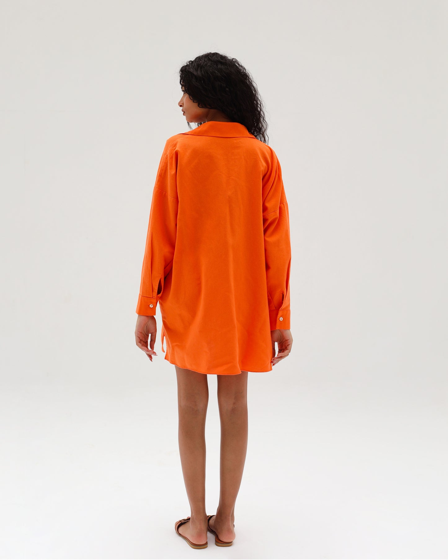 Orange Linen Shirt Dress