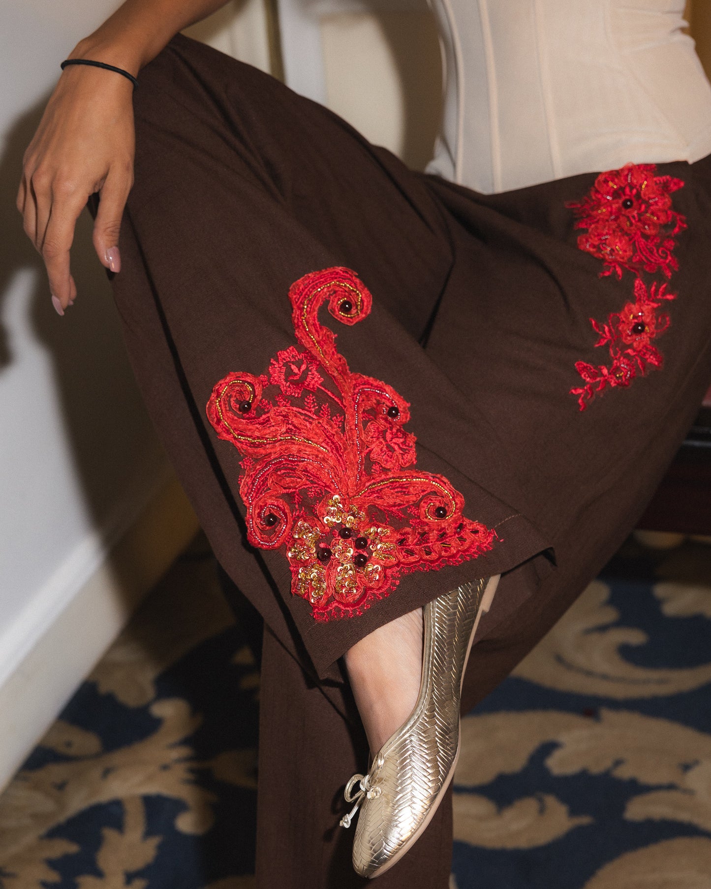 Embroidered Linen Pants