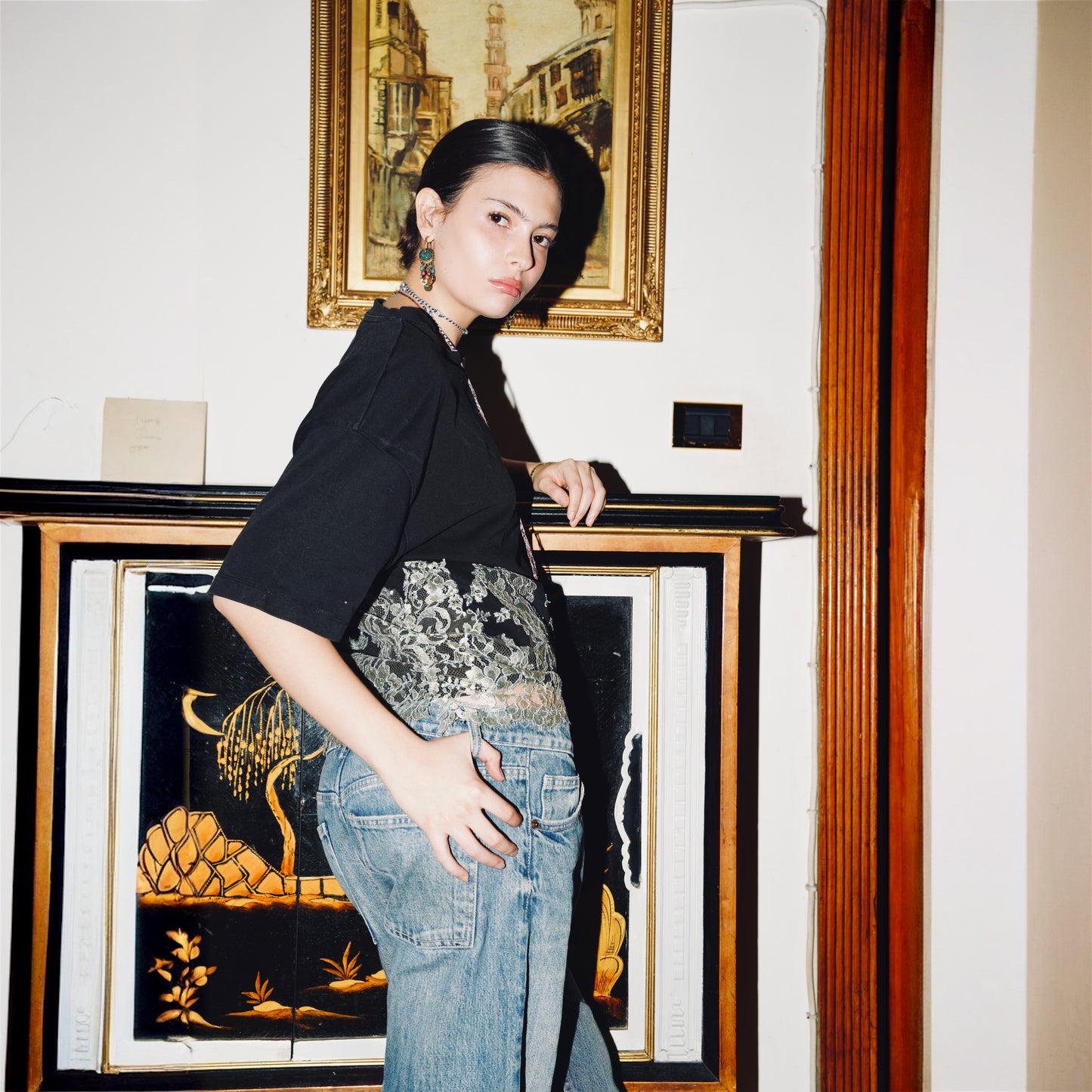 Hand-placed French Lace Oversized Tee