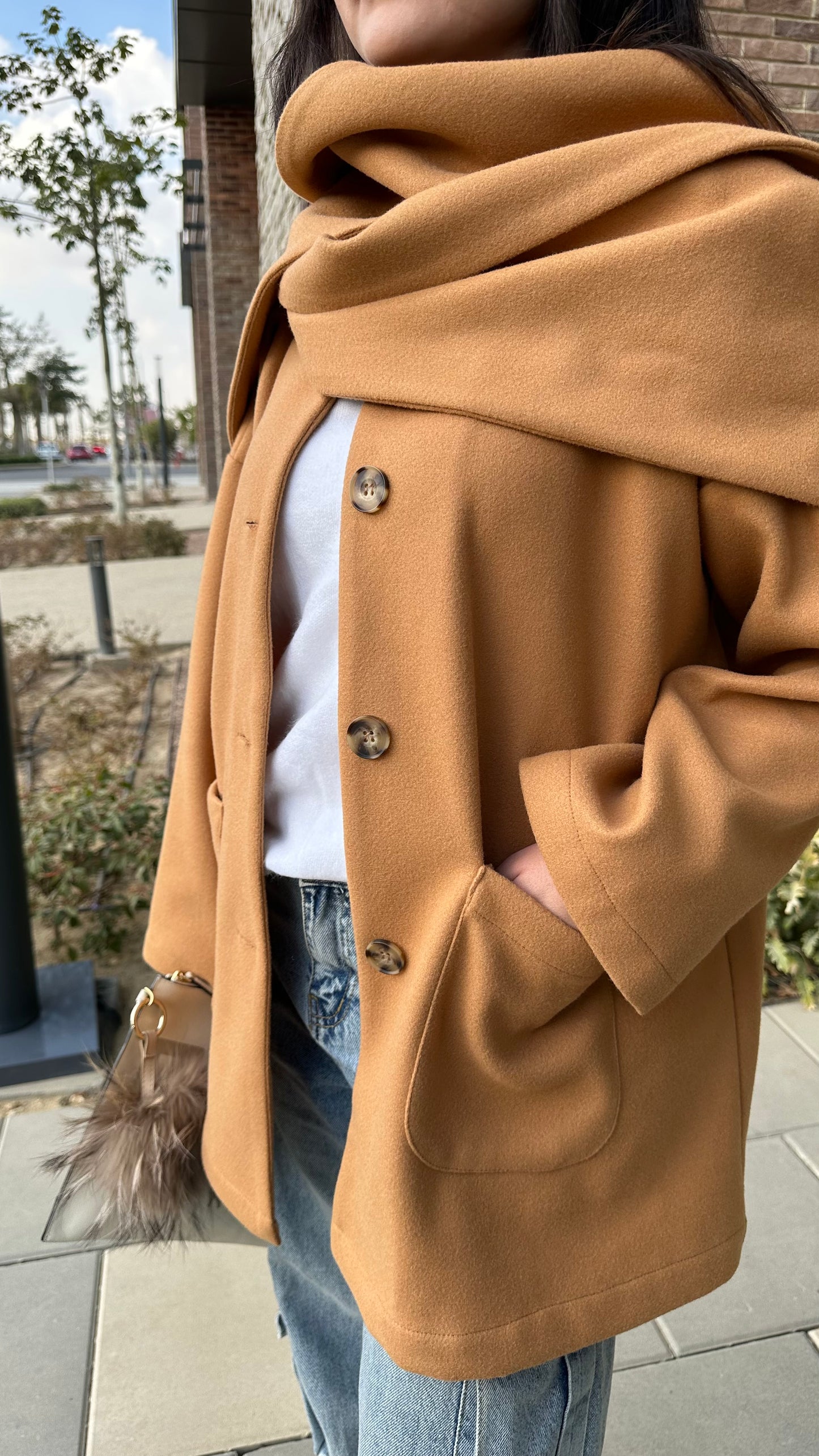 Wool Buttoned Scarf Jacket