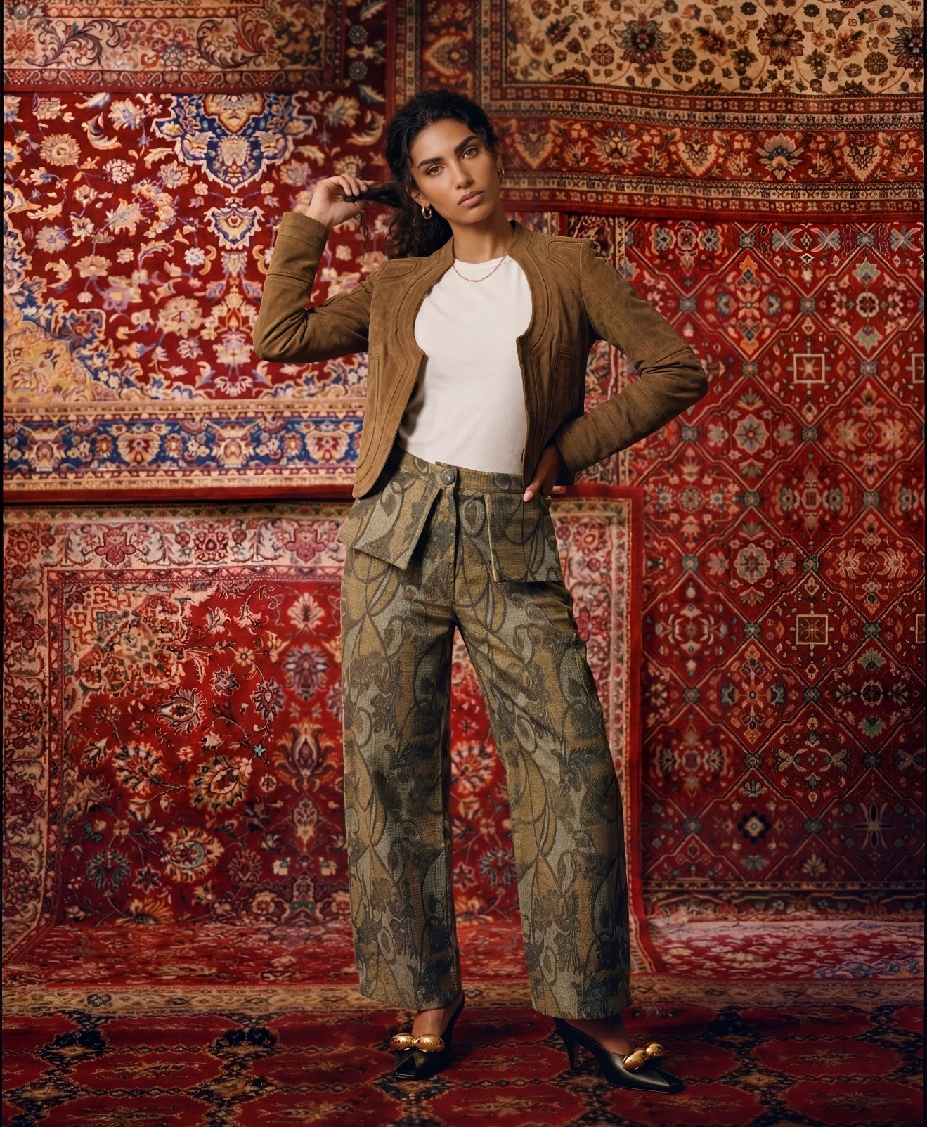 Botanical jacquard trousers