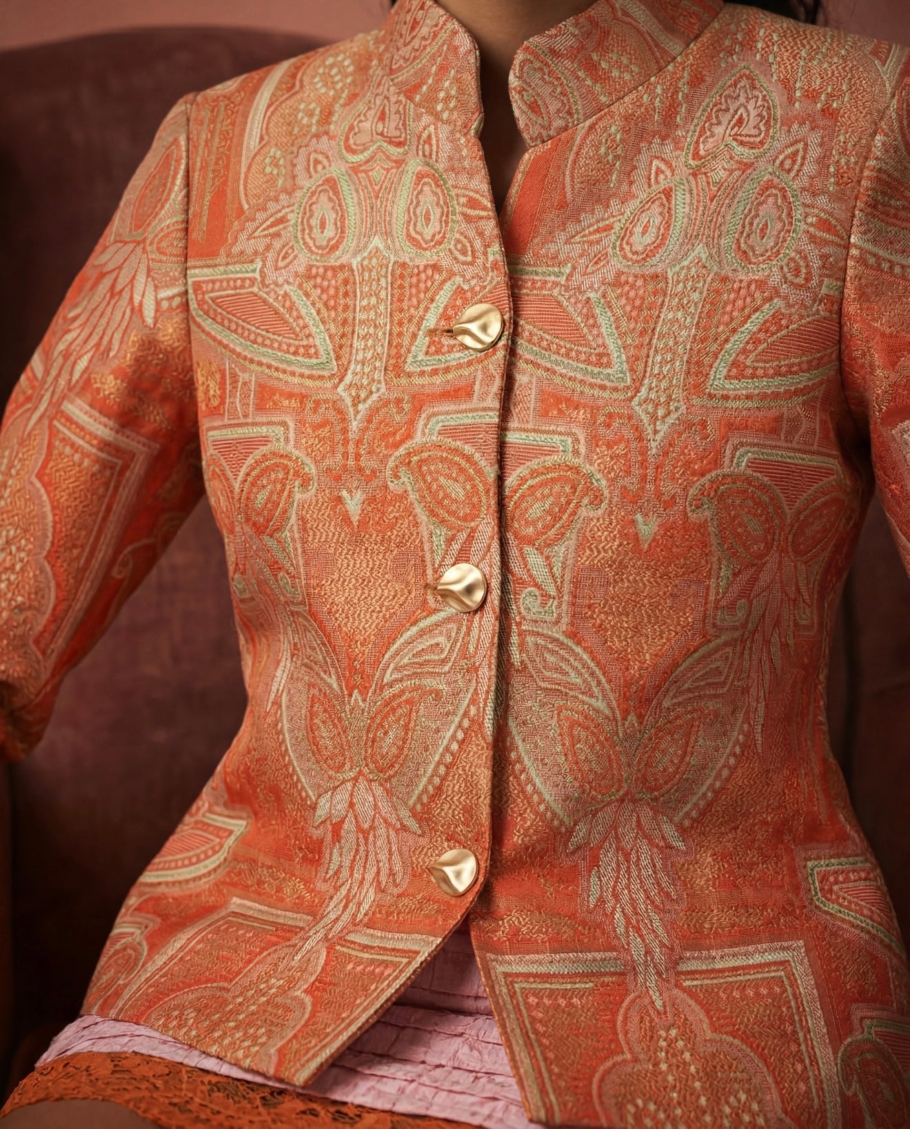 Coral buttoned jacquard jacket