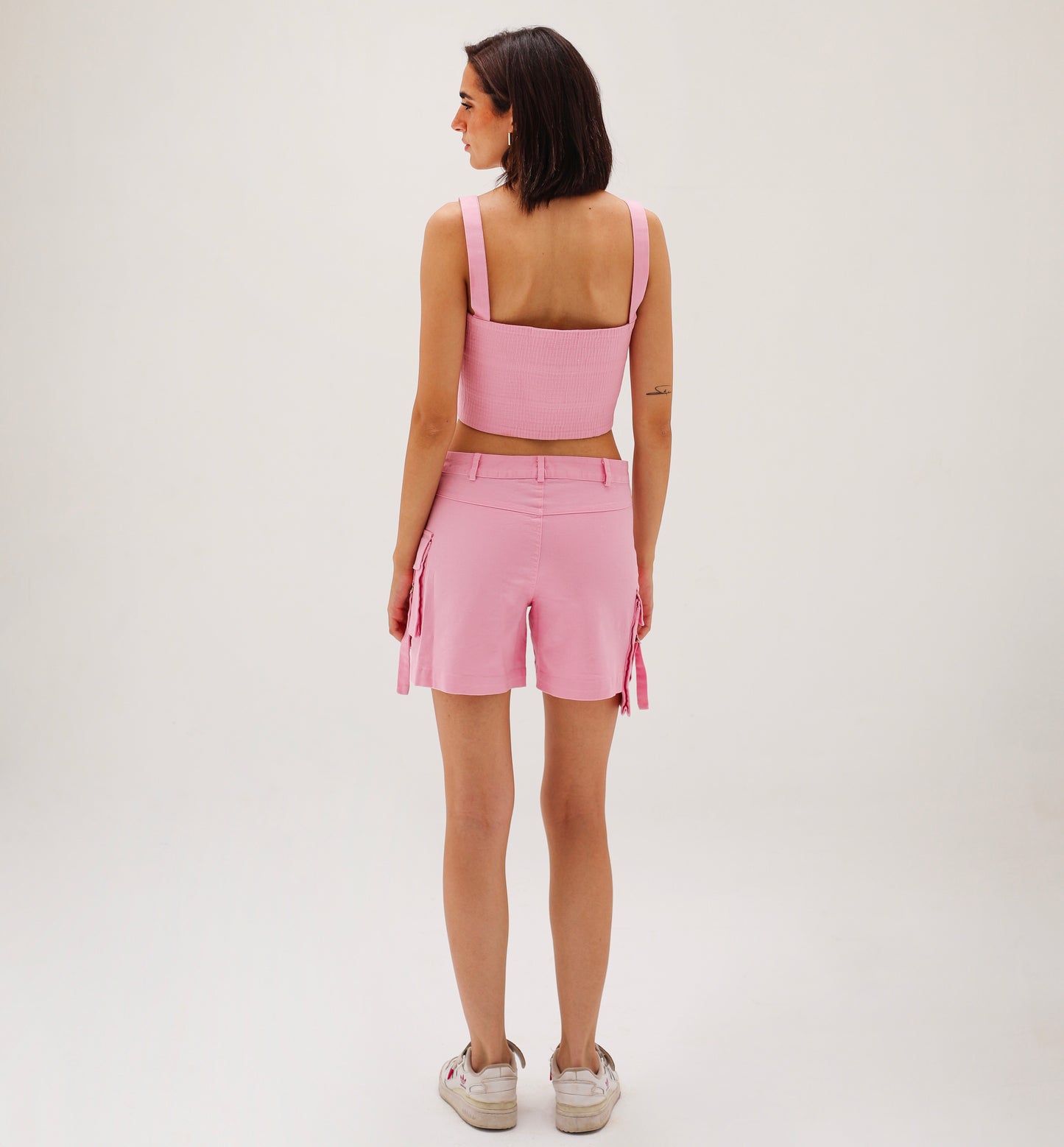 Pink Cargo Shorts Set