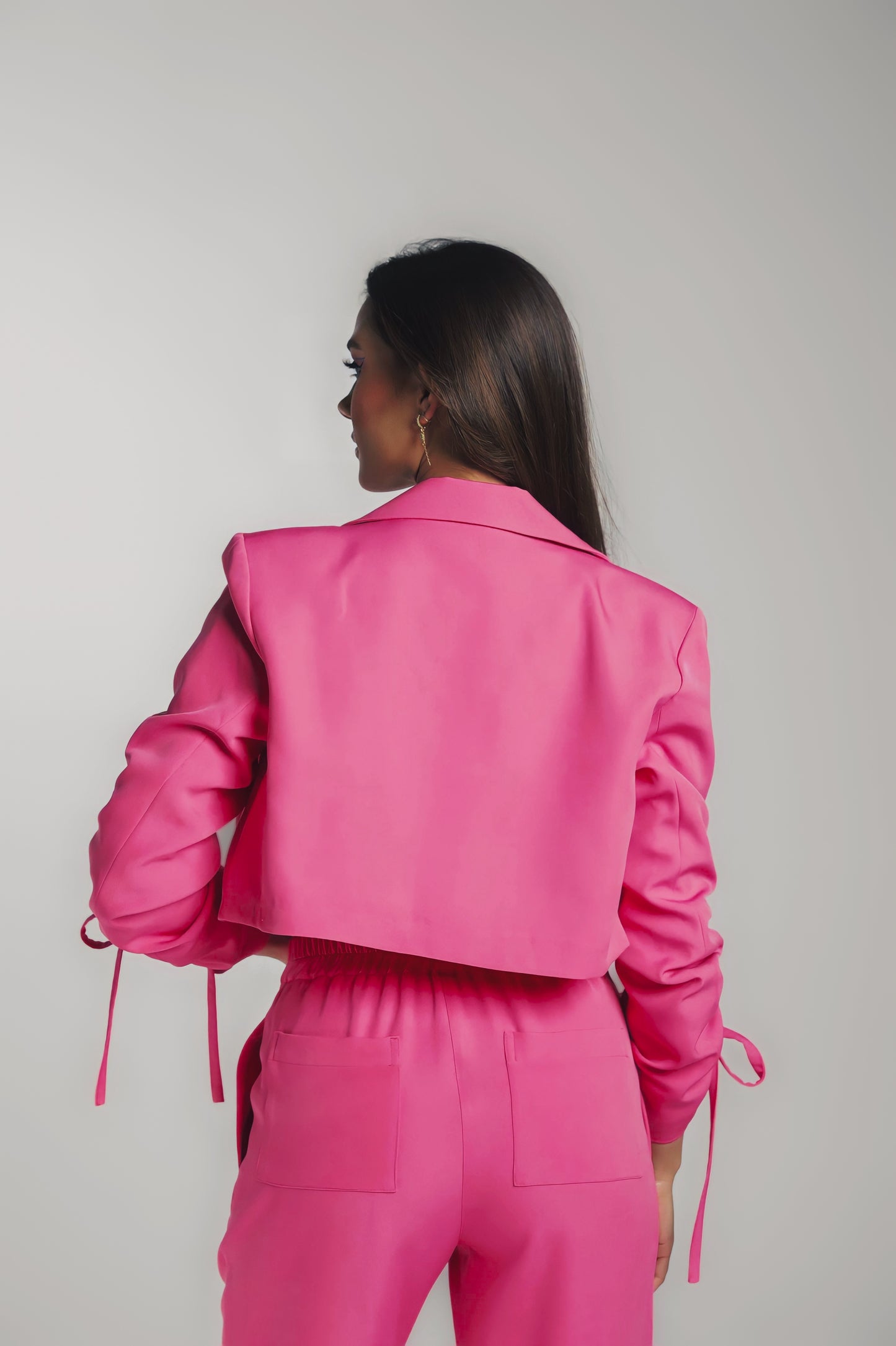 Drawstring Cropped Blazer In Pink