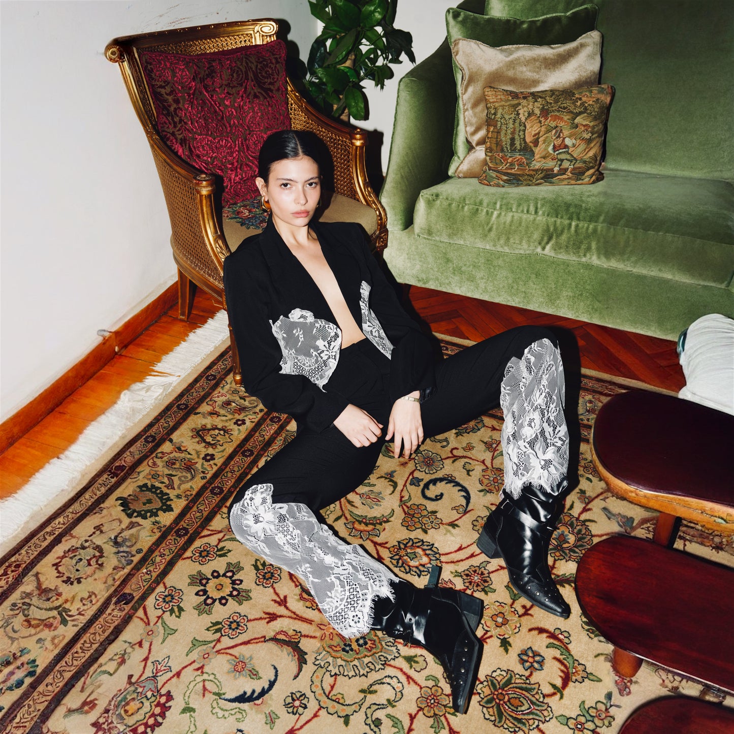 Hand-placed French Lace Suit