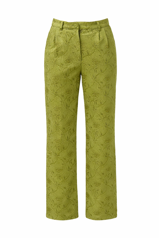 Olive floral jacquard pants