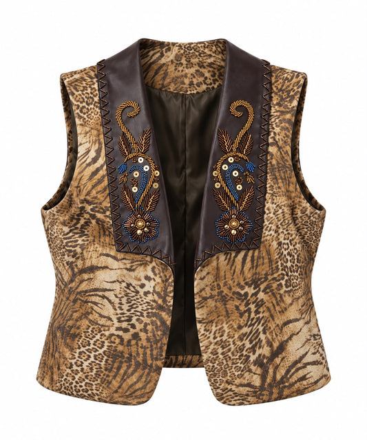 Hand-Embroidered Leopard Vest
