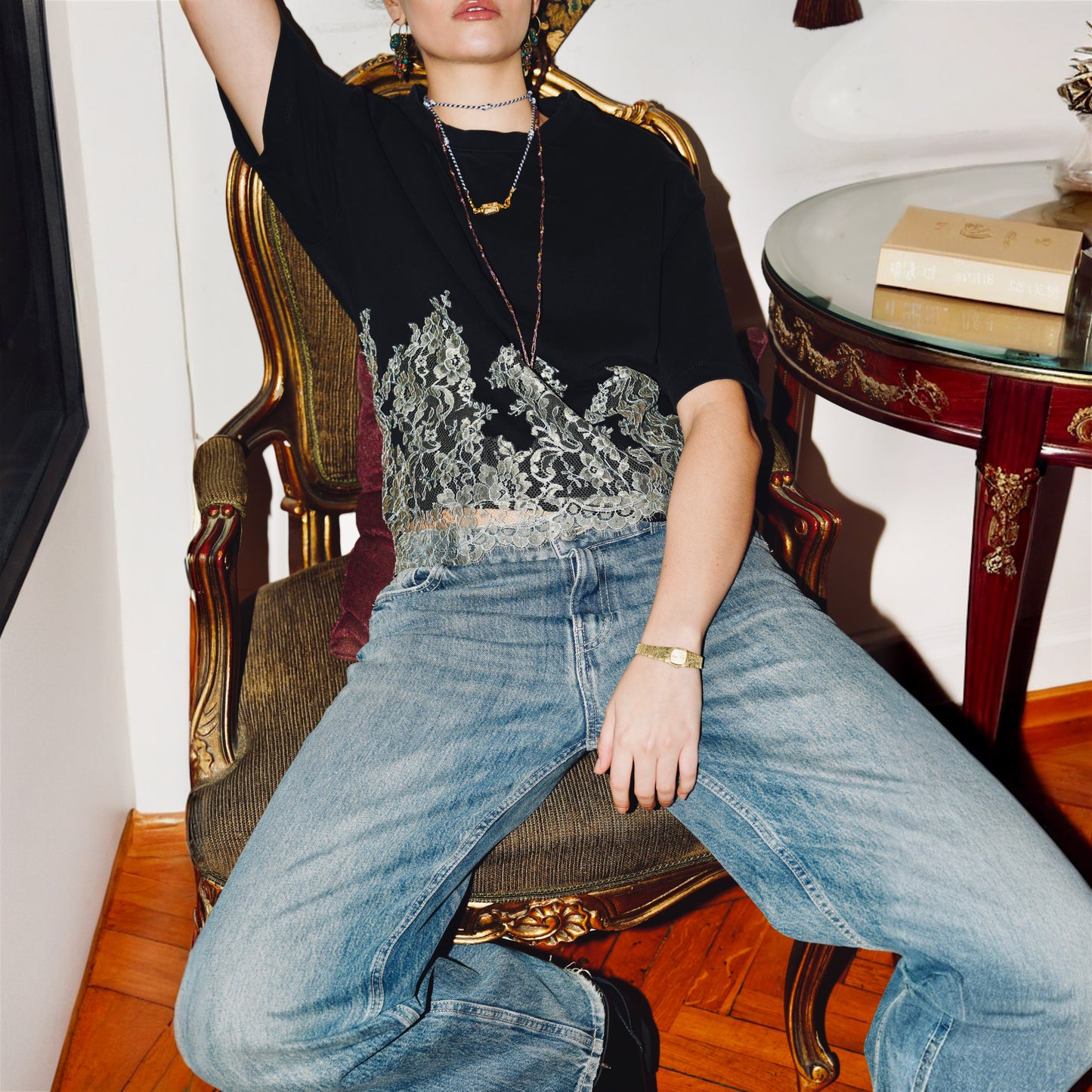 Hand-placed French Lace Oversized Tee