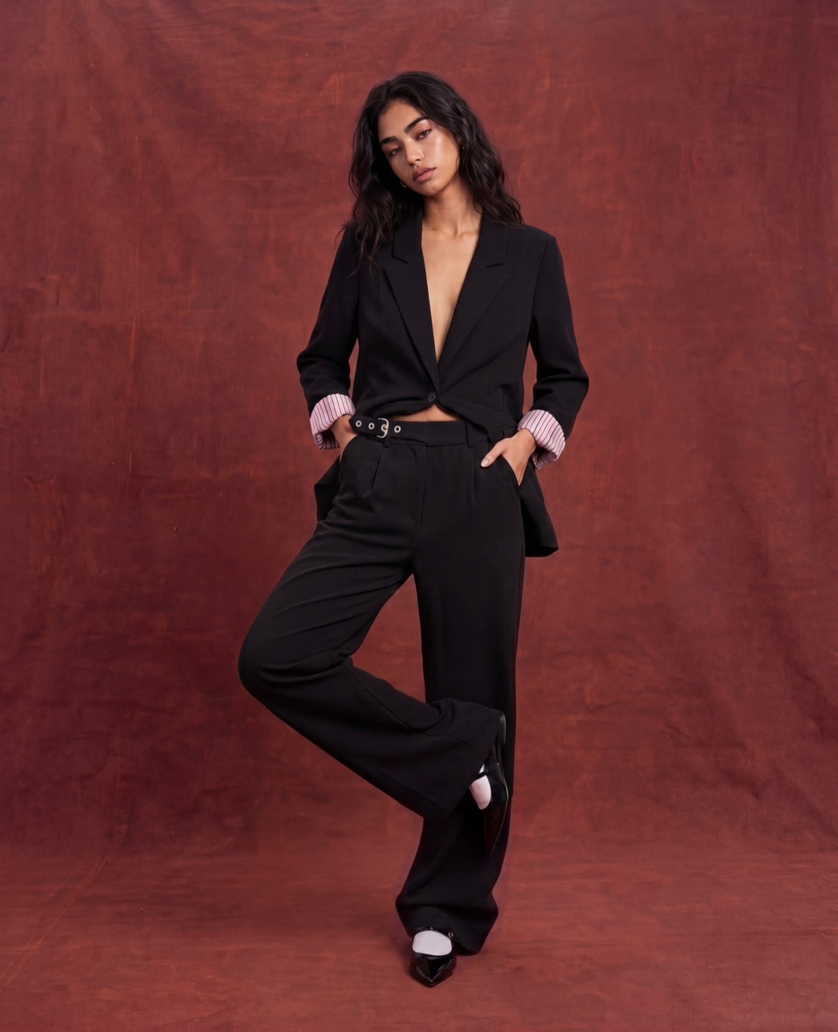 Striped Lining Black Suit