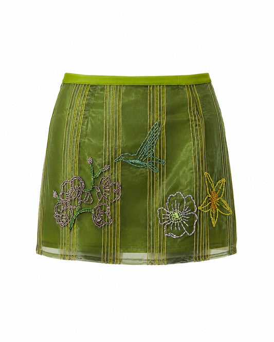 Striped Embroidered Mini Skirt