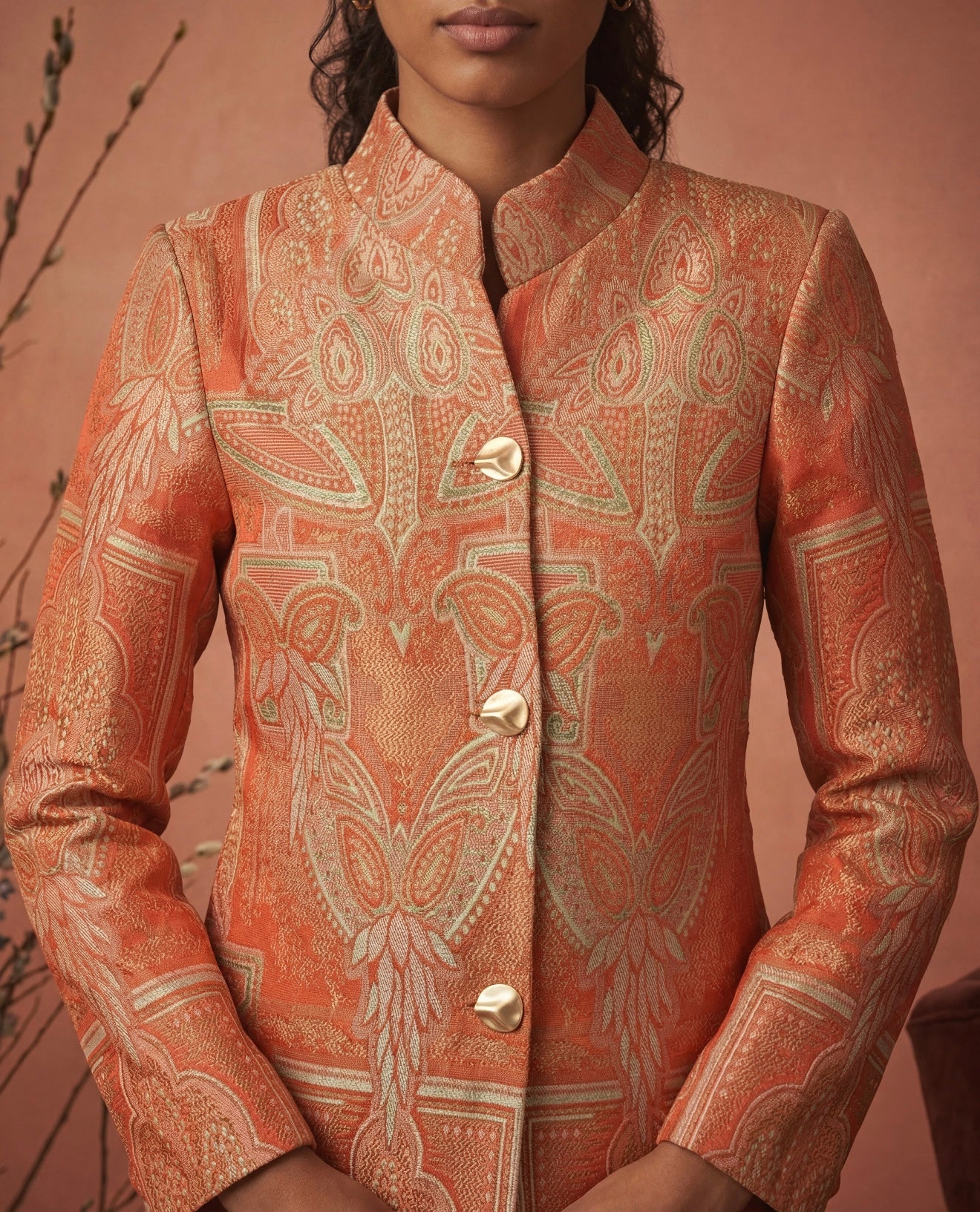 Coral buttoned jacquard jacket