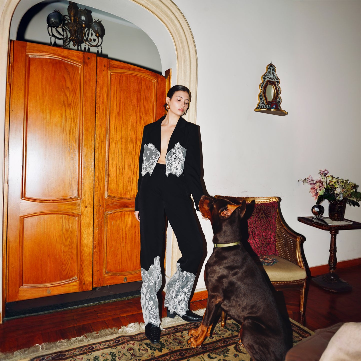 Hand-placed French Lace Suit