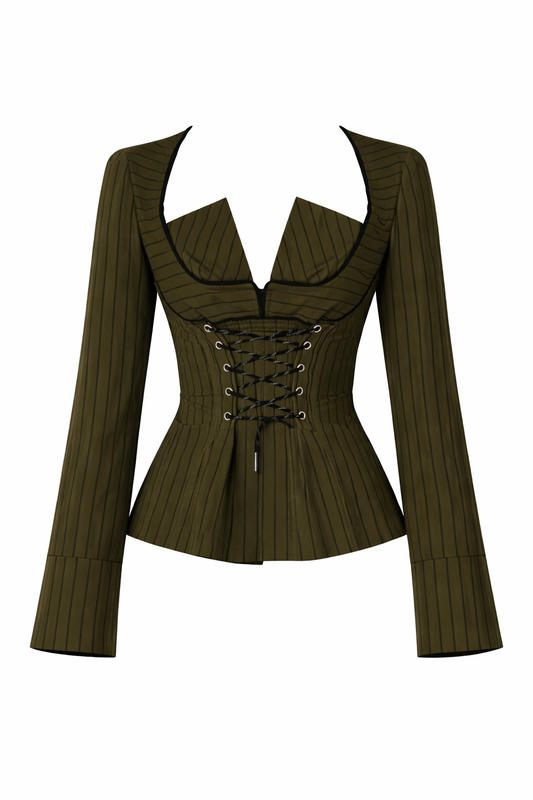 Office Siren Lace Up Shirt In Olive