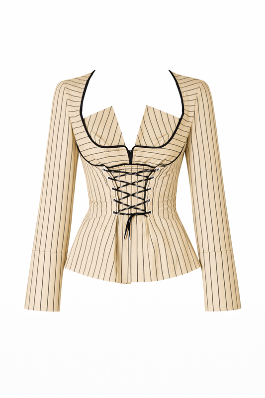 Office Siren Lace Up Shirt In Beige