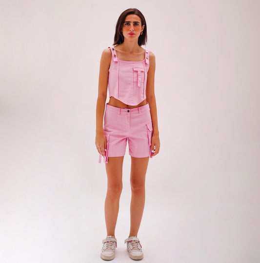 Pink Cargo Shorts Set