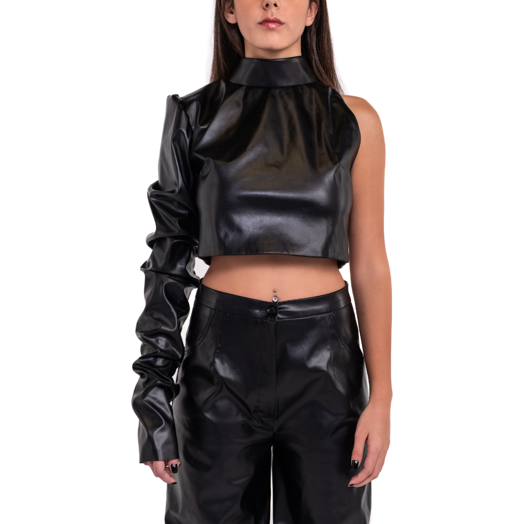 Leather Scrunched Crop Top