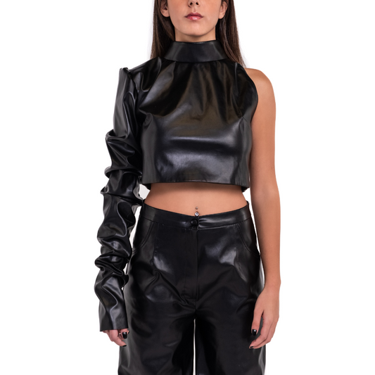 Leather Scrunched Crop Top